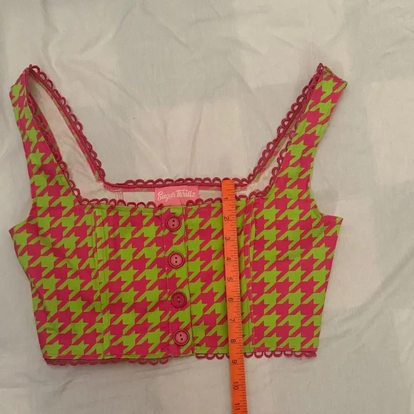Am I the drama? Sugar Thrillz Neon Pink and Lime Houndstooth Set nwt - Picture 10 of 13